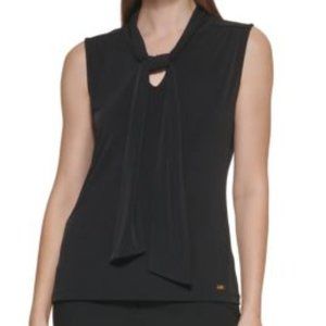 SIZE:L CALVIN KLEIN CHARCOAL GREY SLVLSS BLOUSE W/FRONT TIE